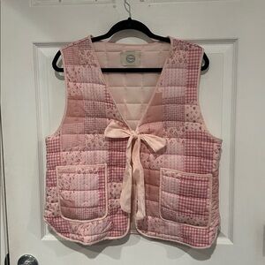Stoosh Quilted Patchwork Tie Front Pink Vest